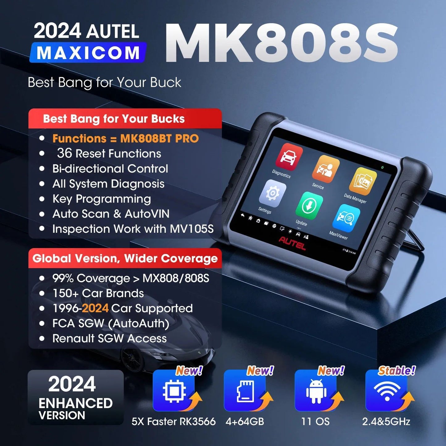 Autel MaxiCOM MK808S Diagnostic Tablet – Full System Scanner with Active Tests & Service Functions