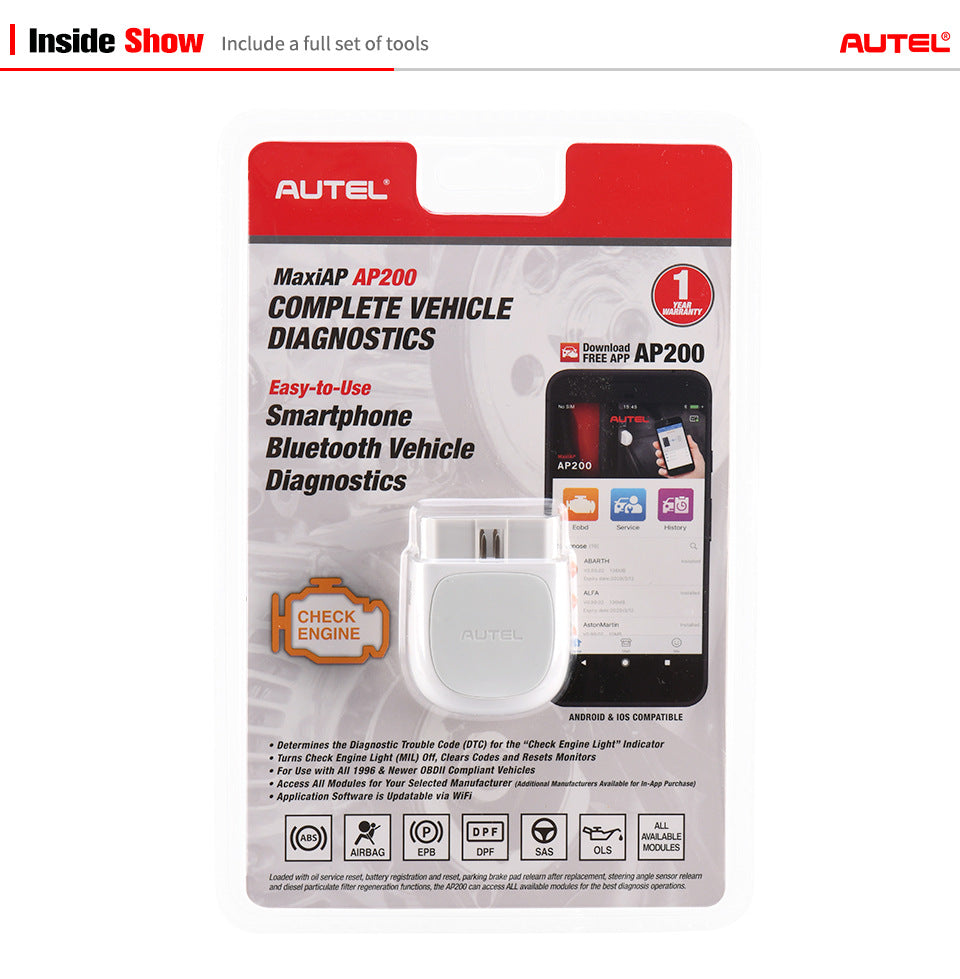 Autel AP200 – Scanner OBD2 Bluetooth pour Diagnostic Complet et Réinitialisations Automobiles