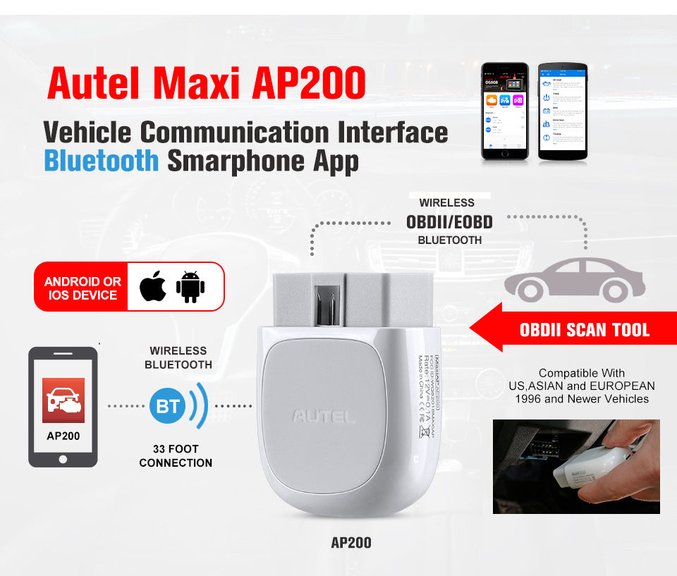 Autel AP200 – Scanner OBD2 Bluetooth pour Diagnostic Complet et Réinitialisations Automobiles