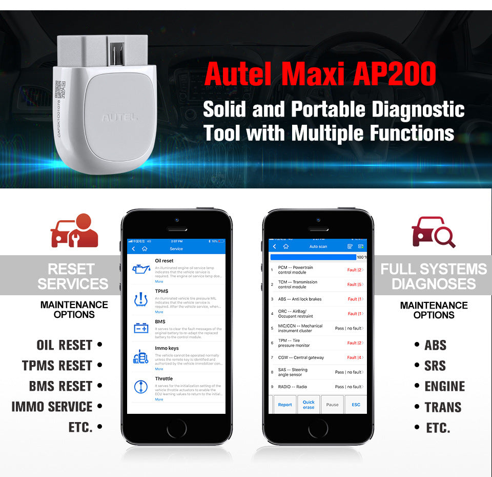Autel AP200 – Scanner OBD2 Bluetooth pour Diagnostic Complet et Réinitialisations Automobiles