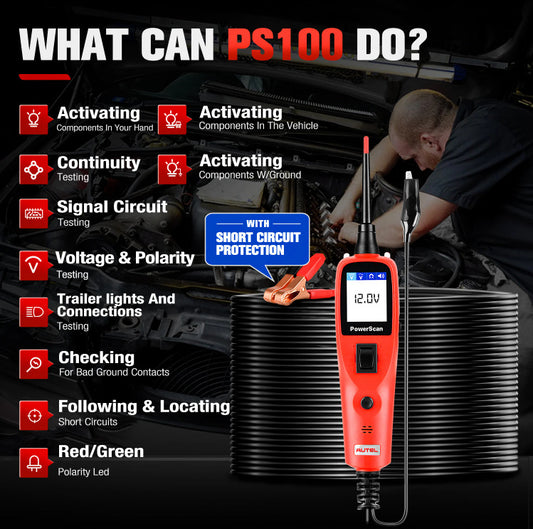 جهاز اختبار الدوائر الكهربائية Autel PowerScan PS100 - أداة تشخيص شاملة للنظام الكهربائي