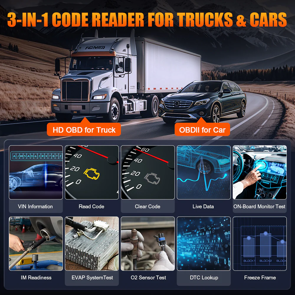 XTOOL D9HD Smart Diagnostic System, Car & Light & Heavy Duty Truck Diagnostic Tool