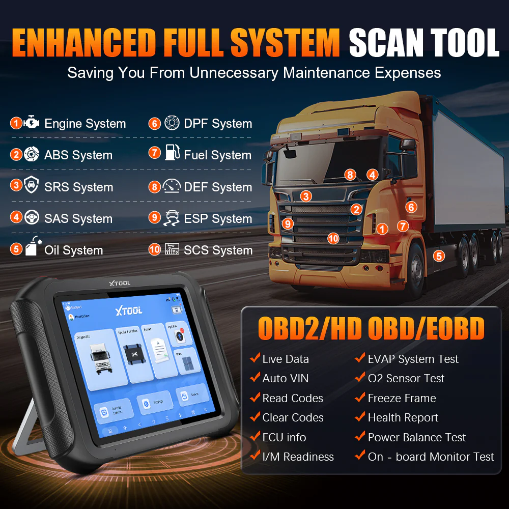XTOOL D9HD Smart Diagnostic System, Car & Light & Heavy Duty Truck Diagnostic Tool